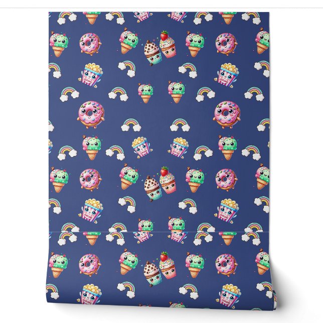 Cute Kawaii  Patterned Food Wallpaper (Unrolling)