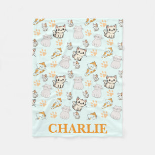 Cute Kawaii & Paws Personalized Baby Blanket 