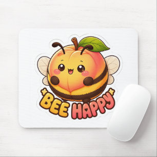 Cute Kawaii Peach Bee Happy Funny Pun Mouse Pad