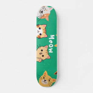 Cute Kawaii Peeking Cats Pattern  Skateboard