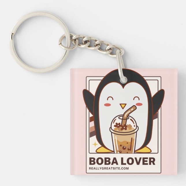 Cute Kawaii Penguin Boba Lover  Keychain (Front)