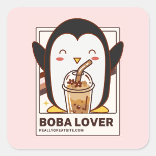 Cute Kawaii Penguin Boba Lover  Square Sticker
