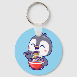Cute Kawaii Penguin Eating Ramen Bowl Keychain