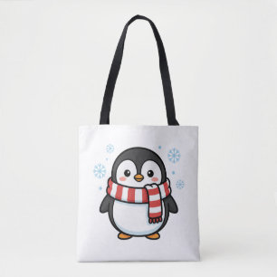 Cute Kawaii Penguin with Scarf Winter Cartoon Illu Tote Bag