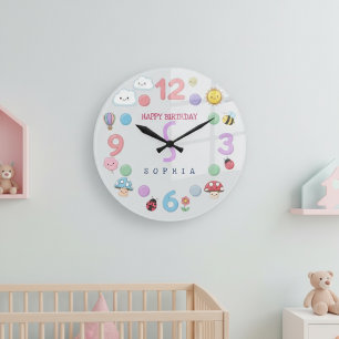 Cute Kawaii Personalized Birthday Name Large Clock