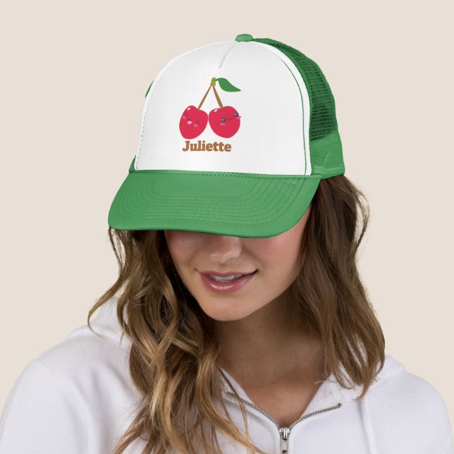 Cute Kawaii Personalized Cherry Trucker Hat (In Situ)