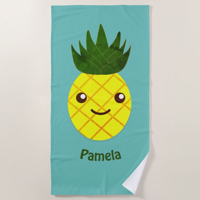 Cute Kawaii Pineapple Beach Towel (Front)