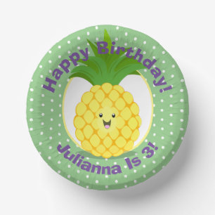 Cute kawaii pineapple cartoon illustration paper plate