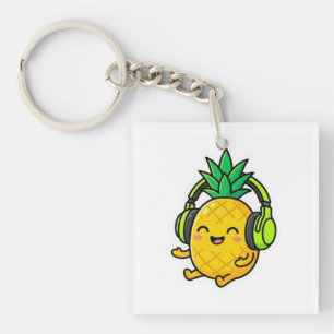 Cute Kawaii Pineapple Wearing Headphones Summer Be Keychain