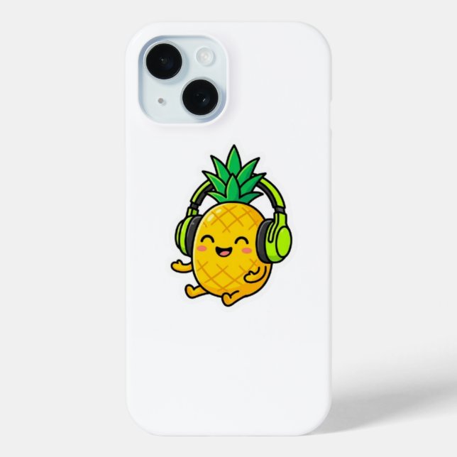 Cute Kawaii Pineapple Wearing Headphones SuSticker Case-Mate iPhone Case (Back)