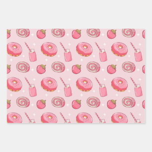 Cute Kawaii Pink Aesthetic Foods Seamless Pattern Wrapping Paper Sheet