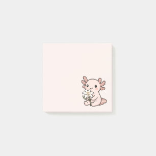 Cute Kawaii Pink Axolotl with a White Lily Flower Post-it Notes