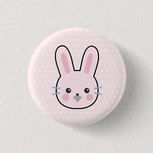 Cute Kawaii Pink Bunny and Polka Dots 1 Inch Round Button