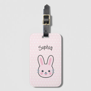Cute Kawaii Pink Bunny and Polka Dots Luggage Tag