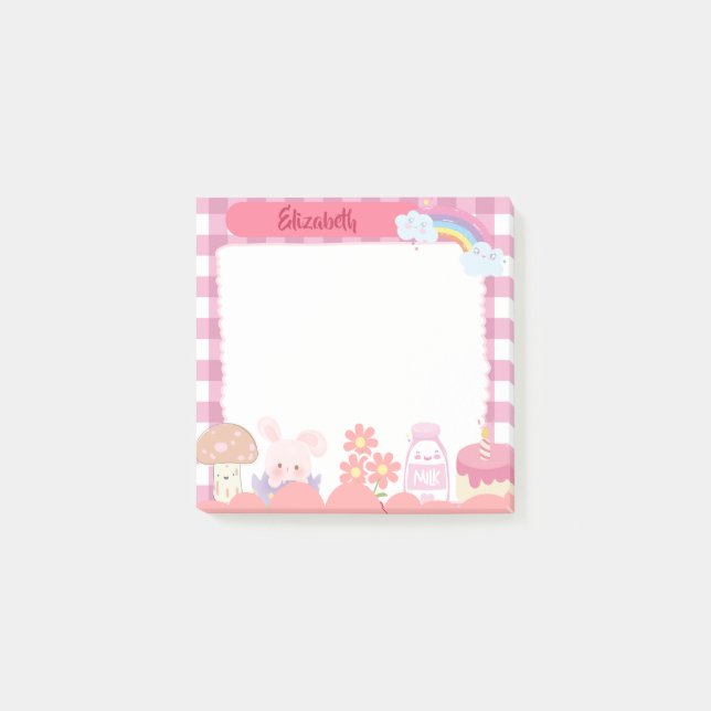 Cute Kawaii Pink Characters Personalized Customo Post-it Notes (Front)