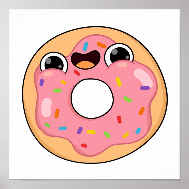 Cute Kawaii Pink Donut Poster (Front)