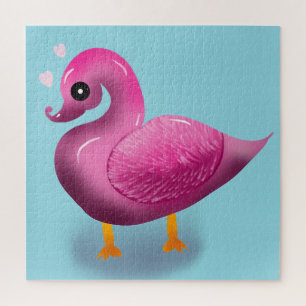 Cute Kawaii Pink Duck & Hearts Nursery Art Jigsaw Puzzle