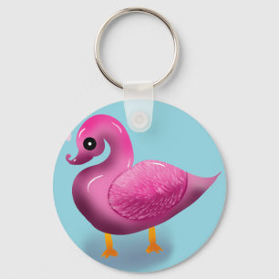 Cute Kawaii Pink Duck & Hearts Nursery Art Keychain