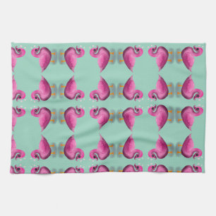 Cute Kawaii Pink Duck & Hearts Nursery Art Kitchen Towel