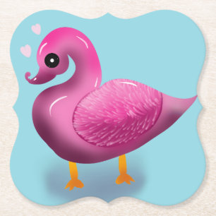 Cute Kawaii Pink Duck & Hearts Nursery Art Paper Coaster