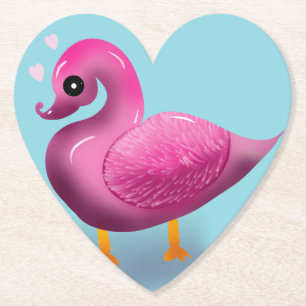 Cute Kawaii Pink Duck & Hearts Nursery Art Paper Coaster