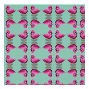 Cute Kawaii Pink Duck & Hearts Nursery Art Poster