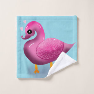 Cute Kawaii Pink Duck & Hearts Nursery Art Wash Cloth