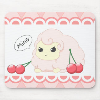 Cute kawaii pink fiesty sheep with cherries mouse pad