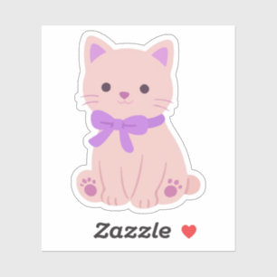 Cute Kawaii Pink Kitten with Purple Bow Sticker