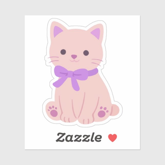 Cute Kawaii Pink Kitten with Purple Bow Sticker (Sheet)