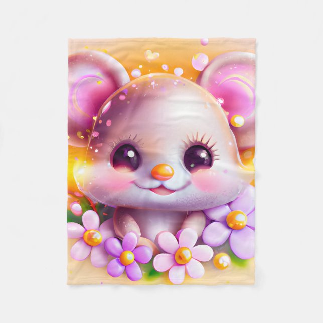 Cute Kawaii Pink Mouse  Fleece Blanket (Front)