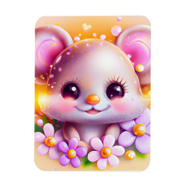 Cute Kawaii Pink Mouse Magnet (Vertical)