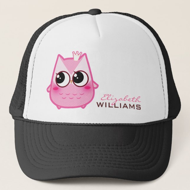 Cute kawaii pink owl - Personalized Trucker Hat (Front)