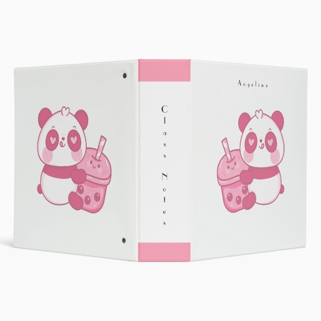 Cute Kawaii Pink Panda Bear With Drink Binder (Background)