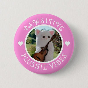 Cute Kawaii Pink Pawsitive Plushie Vibes Photo 2 Inch Round Button