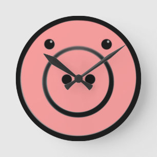Cute Kawaii Pink Piggy Pig Vector Art Round Clock