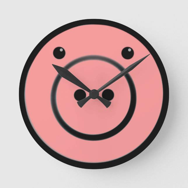 Cute Kawaii Pink Piggy Pig Vector Art Round Clock (Front)