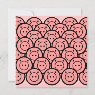 Cute Kawaii Pink Pigs & Piglets Pattern Vector Art Card