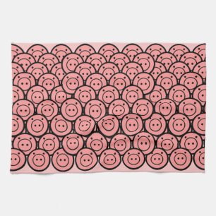 Cute Kawaii Pink Pigs & Piglets Pattern Vector Art Kitchen Towel