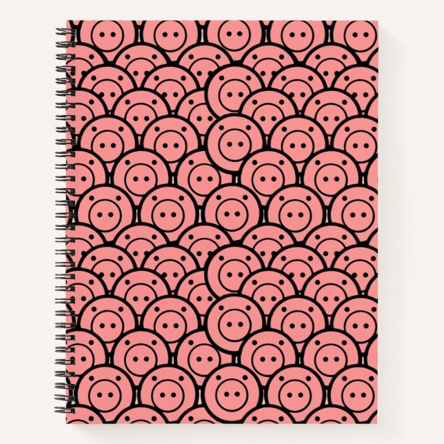 Cute Kawaii Pink Pigs & Piglets Pattern Vector Art Notebook (Front)