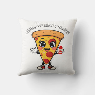 Cute Kawaii Pizza Throw Pillow – Adorable Cartoon 