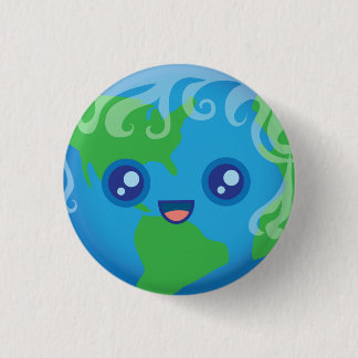 Cute Kawaii Planet Earth Character 1 Inch Round Button