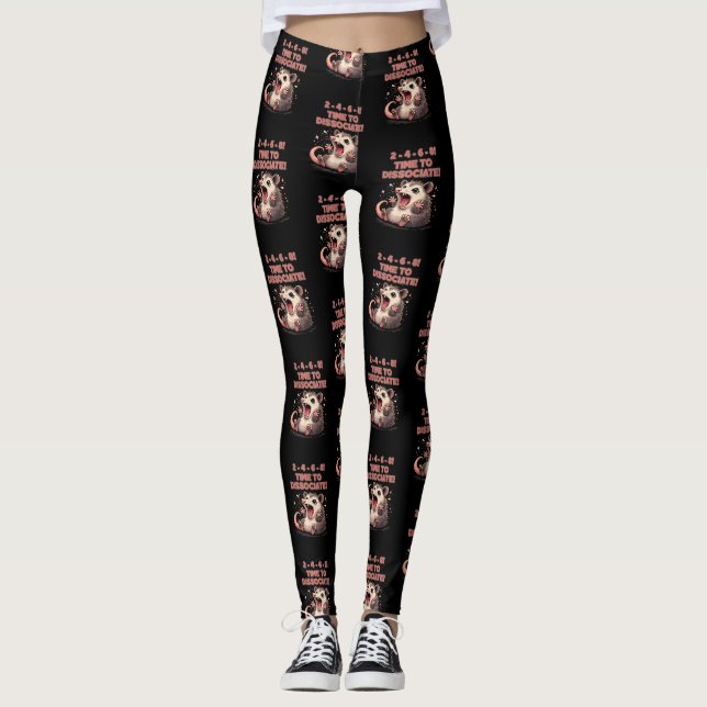 Cute Kawaii Possum Time to Dissociate Funny Design Leggings (Front)