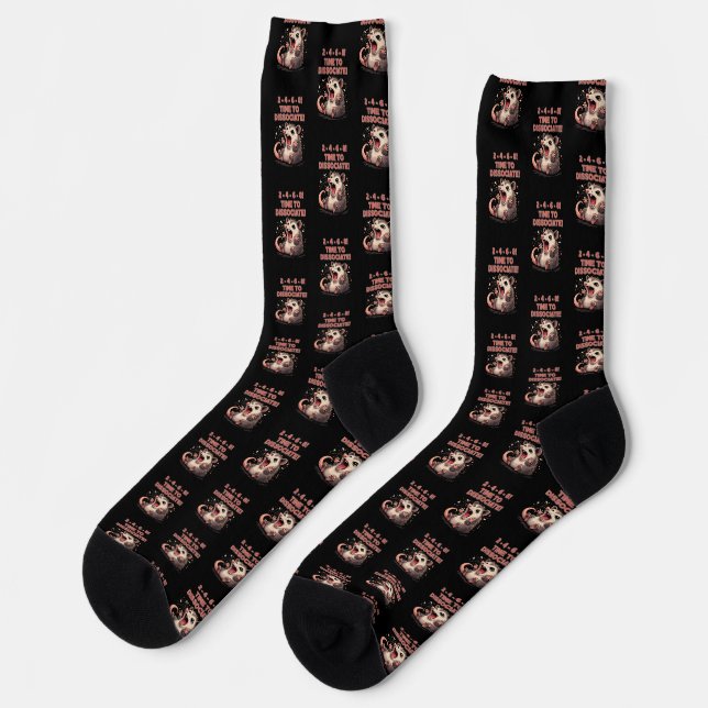 Cute Kawaii Possum Time to Dissociate Funny Design Socks (Left)