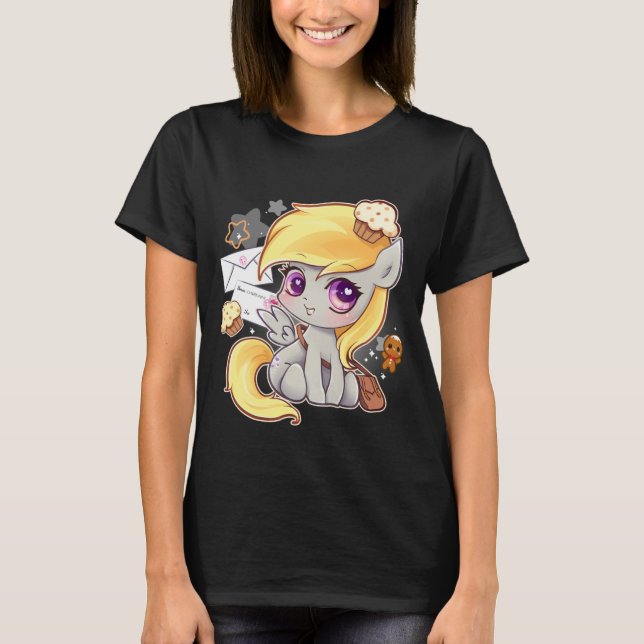 Cute kawaii postman pony with letters and cupcakes T-Shirt (Front)