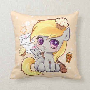 Cute kawaii postman pony with letters and cupcakes throw pillow