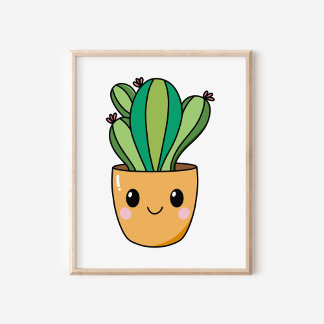 Cute Kawaii Potted Cactus Plant Art Poster