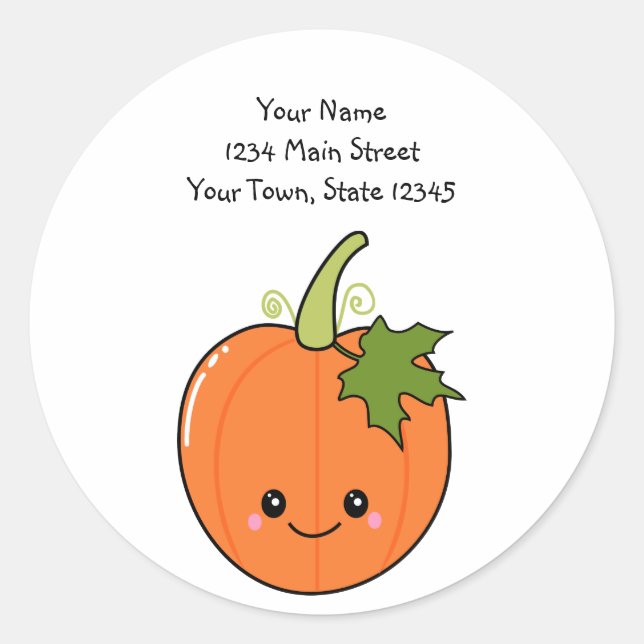 Cute Kawaii Pumpkin Classic Round Sticker (Front)