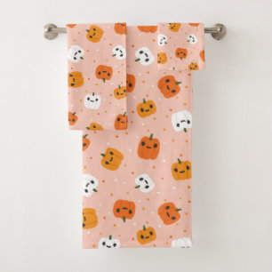 Cute Kawaii Pumpkin Faces Pattern Bath Towel Set