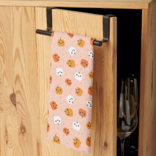 Cute Kawaii Pumpkin Faces Pattern Kitchen Towel